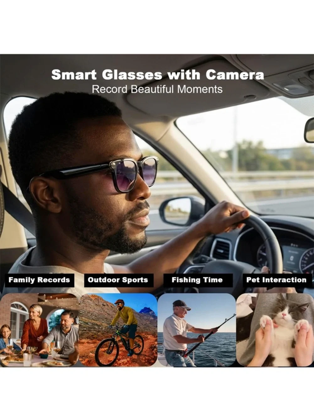 AI smart Glasses with camera, 8MP HD Bluetooth camera glasses 1080P video record